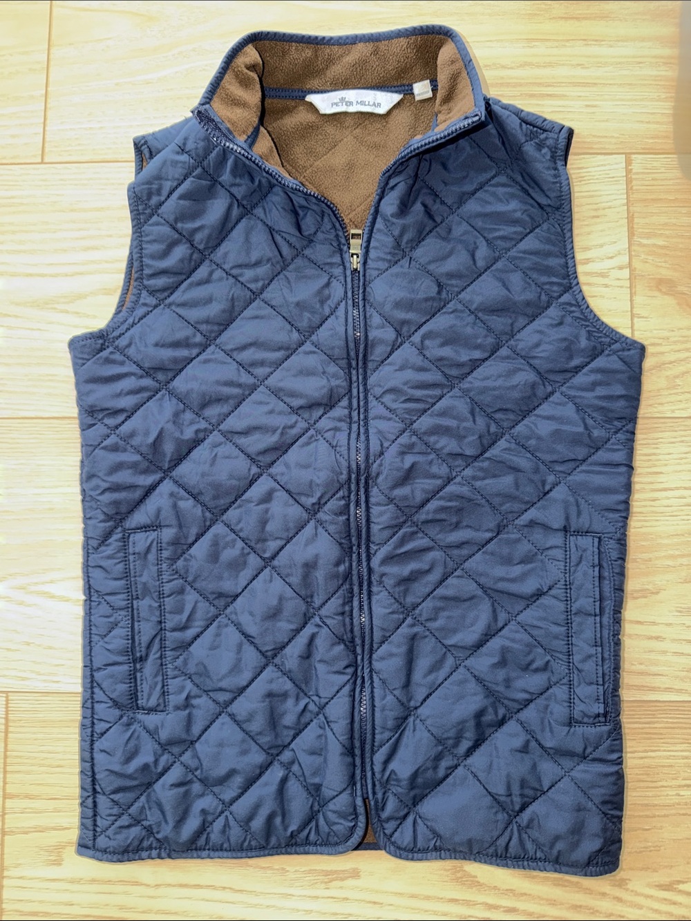 Peter Millar Youth/ Kids Quilted Slate Blue Vest with Brown Lining